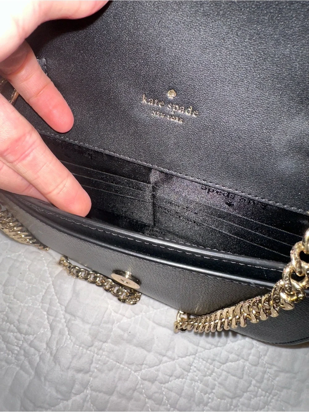 kate spade black leather shoulder bag with gold chain